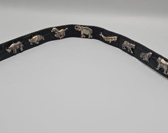 Honest Brighton Black Leather Metal Exotic Animals Belt Size 30" Rhino Elephant