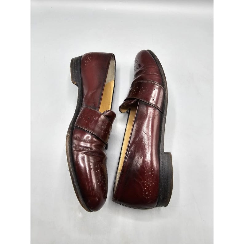 Vintage Salvatore Ferragamo Brogue Slip On Burgundowe Mokasyny Męskie 11.5 D Włochy zdjęcie 8