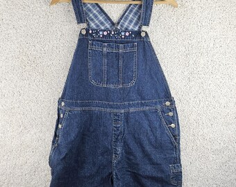 Vintage Cherokee Embroidered Flowers Denim Shortall Overalls Sz Large Gardencore