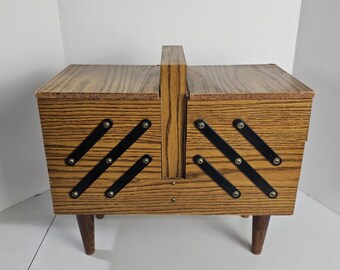 Vintage 3-tier Accordian Sewing Box Mid Century Modern MCM Unbranded (Has Chips)