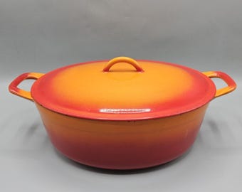 Vintage Descoware FE 22 Flame Orange Enameled Cast Iron Divided