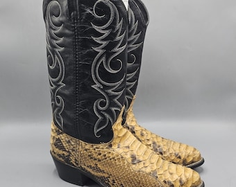 Bottes western vintage Acme en véritable peau de python, pointure homme 9,5 EW 6131