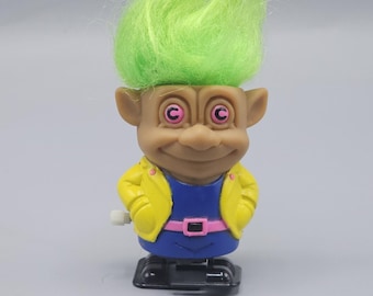 Vintage Walking Troll Wind Up Toy 3" Troll Doll Green Hair Works