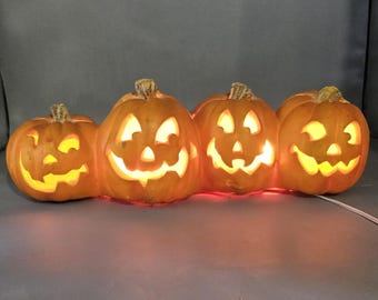 Vintage Trendmasters 4 Horizontal Foam Pumpkin Light Up Jack-O-Lantern 1995