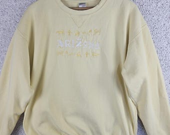 Vintage jaren 90 Arizona pullover hoodie geel maat Small 2XL geborduurd wild