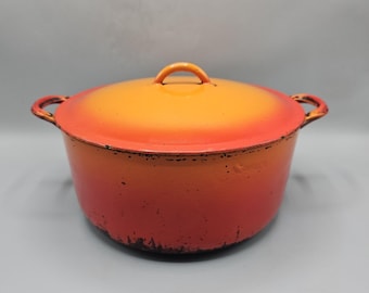 Vintage Descoware Dutch Oven Enamel Cast Iron Flame 6 QT Belgium (Has Pitting)