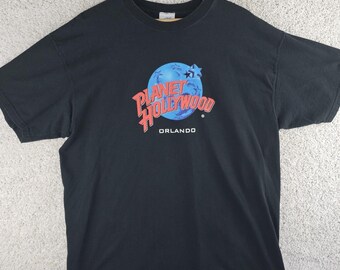 Vintage 90s Planet Hollywood Orlando Shirt Mens 2XL Black Graphic Cotton 1998