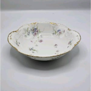 Haviland Limoges Vegetable Bowl Schleiger 156f Gold Guilding Pink Blue Flowers