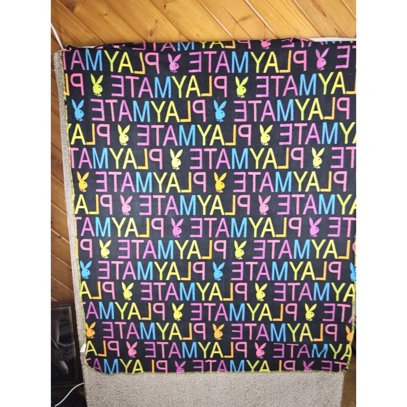 Vintage Playboy Playmate Bunny Blanket Throw 60X48 Black, Yellow, Pink, Blue Y2K image 5