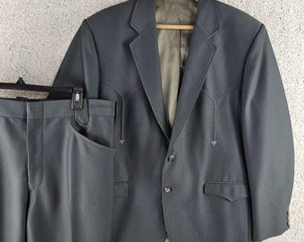 Vintage Circle S Western Suit Blazer Pants Jacket 44L 38x31 Made USA Pinstripe