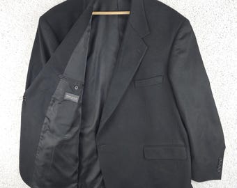 Vintage Alexander Lloyd Cashmere Wool Blend 2 Button Black Blazer Coat Mens 56 R