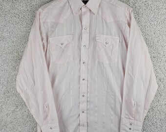 Vintage Ranch & Town Panhandle Slim Pearl Snap PINK Shirt Sz Large Made USA 80s