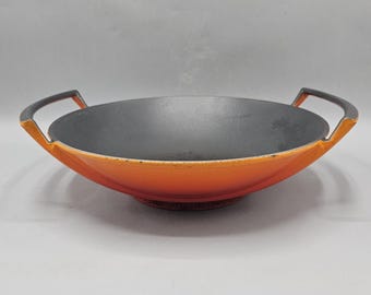 Vintage Le Creuset Orange Ombre Wok 11" Double Handles No Lid