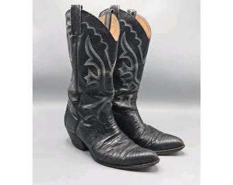Dan Post Vintage Black Teju Lizard Western Boots 8.5D Made In USA DAN POST Vintage Punchy RANCH HAND RODEO DANCE TEJU LIZARD  main image 4