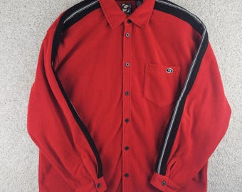 Vintage 90s Gap Pro Fleece Red Heavy Button Up Long Sleeve Shirt Y2K 90s Pockets