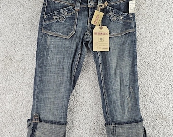 Vintage Hydraulic Capri Cuffed Jeans Sz 1 NWT Deadstock Y2K Distressed Low Rise