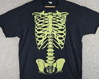 Vintage Fruit Of The Loom Skeleton Green Glow In Dark Shirt Sz 2XL Halloween