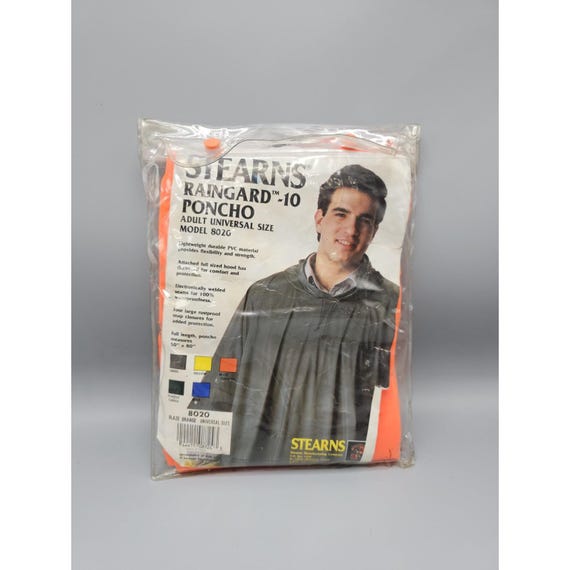 Vintage Stearns Adult Universal Rain Blaze Orange Poncho Waterproof Model 8020