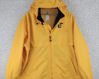 Carhartt Windbreaker Jacket Yellow Hooded Mesh Lined Zip-Up Size XL Y2K 2000s