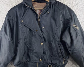 Vintage Descente Moto Style Black Ski Jacket Women's 6 Made In Singapore