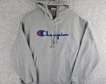 Vintage Champion Reverse Weave Hoodie Sweatshirt Mens XL Baggy Gray Embroidered