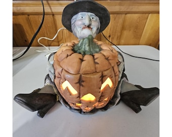 Vintage Ceramic Witch Pumpkin Mold Halloween Jack O' Lantern Pumpkin Lamp BOO