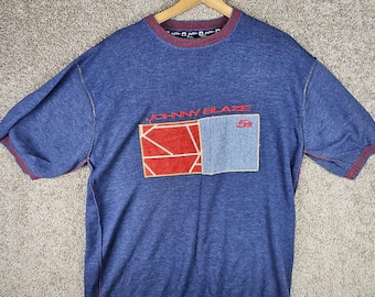 Vintage Johnny Blaze 5 Star Short Sleeve Sweatshirt Sweater Y2K 90s Mens XL