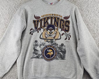 Vintage Artex Vikings Taz Tasmanian Devil Sweatshirt Sz L 90s Made USA Warner