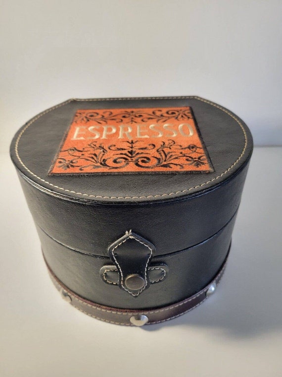 Vintage Leather Bound Espresso Box, Hats, Jewelry,