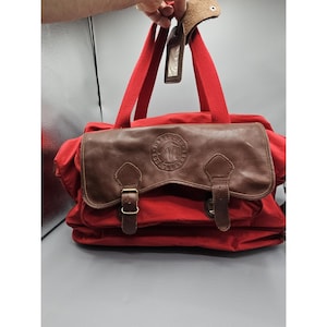 Vintage Marlboro Country Store Brown Leather Red Duffle Bag Travel Weekender