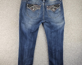 Miss Me Mid Rise Easy Crop Jeans Sz 38x29.5 USA Flag Flap Patriotic 4th Of July