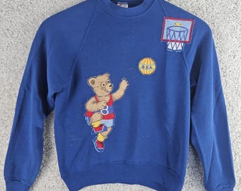Vintage Jerzees Sweatshirt Boys Large 14-16 Bear Playing Basketball USA 90s BBA