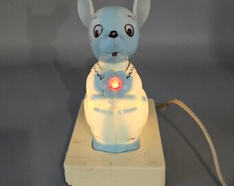 Vintage 50s Mouse Night Light Portable Lamp Made In USA Nursery Grandmacore