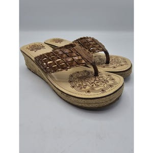 VIintage Skechers Cali Chunky Espadrille Woven Thong Wedge Sandals Size 6.5 Y2K
