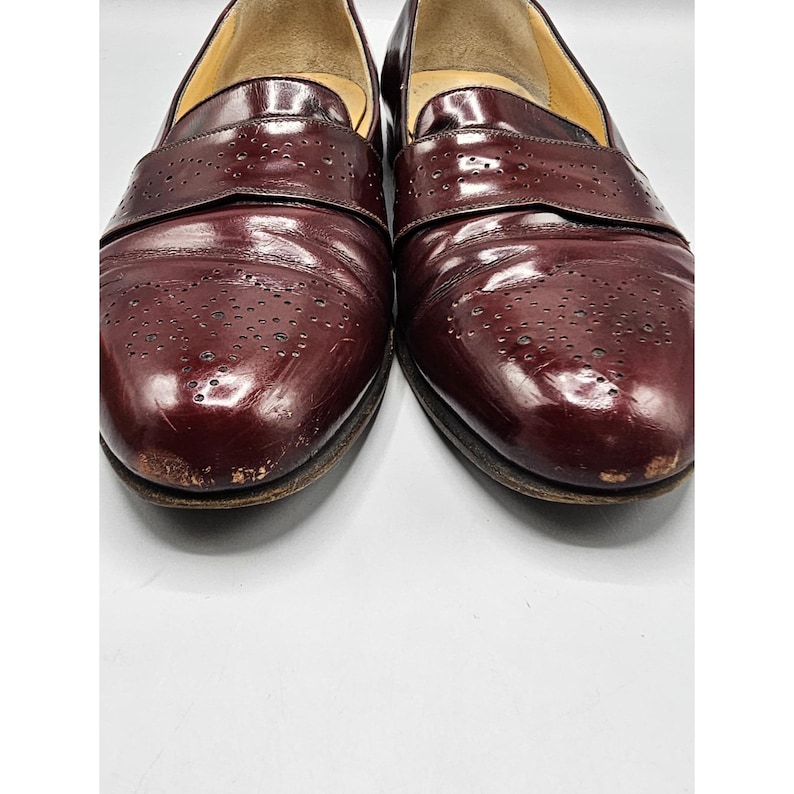 Vintage Salvatore Ferragamo Brogue Slip On Burgundowe Mokasyny Męskie 11.5 D Włochy zdjęcie 2