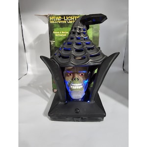 Vintage Gemmy Animated Head Lights Skull Lantern Sound Animated In Box Halloween