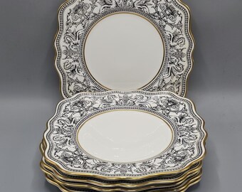 Wedgwood Florentine Black Dragon Square Luncheon Plates Set Of 6 Made In England