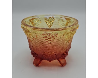 VTG Jeannette Amberina 4 Footed Grape Vine Candy Dish Bowl Red Orange Yellow