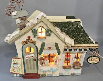 Kurt S Adler Snowtown Village Bakery Light Up Wood House Christmas Decor Holiday