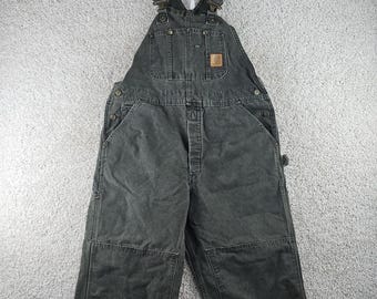 Vintage Carhartt R06 MOS Moss Green Double Knee Bib Overalls Mens 38x30 Made USA