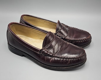Vintage Bostonian Burgundy Pinch Penny Leather Loafers Mens Size 9 Made In USA