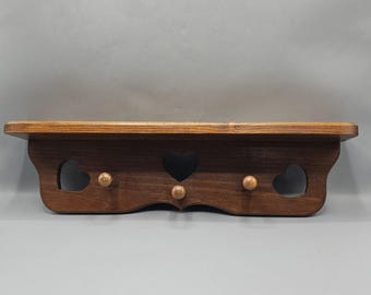Appendiabiti vintage in legno stile cottagecore con intagli a forma di cuore e 3 ganci, 56 cm, stile grandmacore