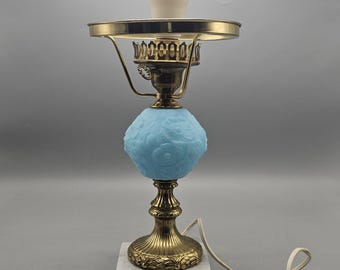 Fenton Blue Satin Poppy Gone With The Wind Desk Lamp NO TOP GLOBE Tested
