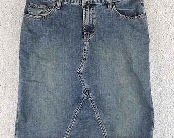 Vtg Aeropostale Pencil Skirt Denim Knee Length Frayed Hem Y2K Festival Sz 5/6