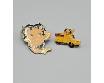 Vintage Betty Boop Betty's Diner Waitress & Car Lapel Pin Cartoon Lot Of 2