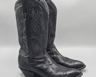Botas vaqueras vintage Tony Lama Black Teju Lizard Exóticas Talla 6.5 Western USA