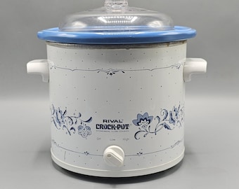 Vintage rivaal crock-pot blauwe bloemen slowcooker 90s 80s model 3150 3,5 Qt getest