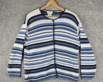 Vtg 90s St Johns Bay Wood Button Stripe Knit Sweater Cardigan Womens 1X Made USA