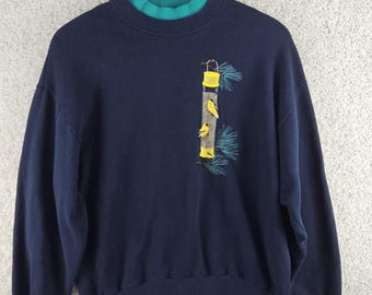 Vintage 90s Jerzees Goldfinch Bird Feeder Embroidered Sweatshirt Sz XL Made USA