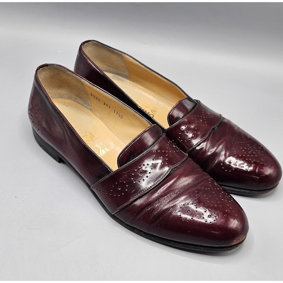 Vintage Salvatore Ferragamo Brogue Slip On Burgundy Loafers Men's 11.5 D Italy